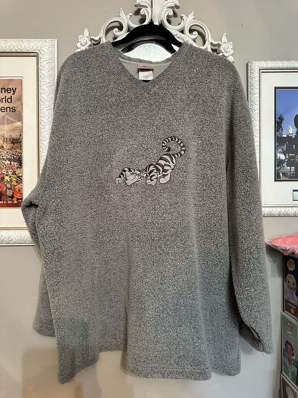 The Disney Store Tigger Sweater Size XL Gray Embroidered Fleece Pullover